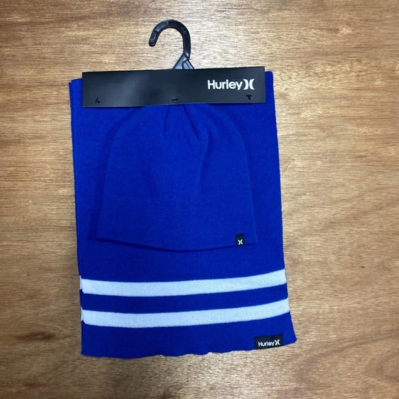 Hurley Accessories - Hurley Scarf and Beanie Set Royal Blue and White color brand new with tags